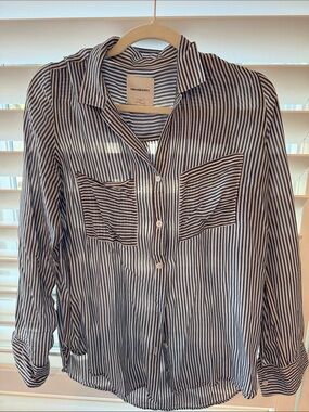 Thread & Supply: Striped Button-Up Shirt in Navy and White